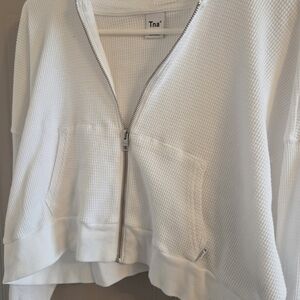 TNA  White Zip-Up Waffle Knit Hoodie. SIZE 3